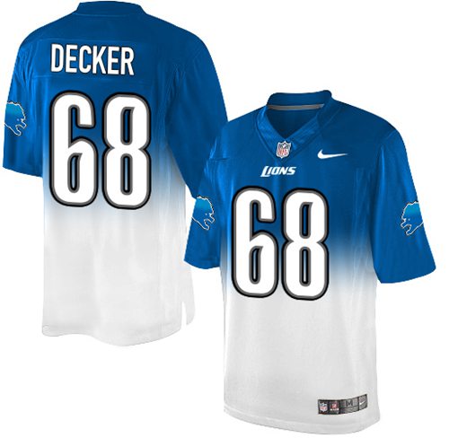 Nike Lions #68 Taylor Decker Blue/White Men's Stitched NFL Elite Fadeaway Fashion Jersey - Click Image to Close